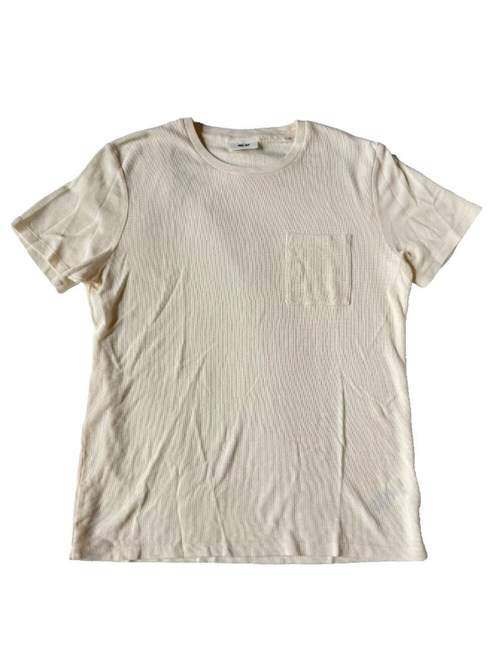 NN.07 Mens L Clive Tee Pocket T Shirt Cream Waffle Knit Pullover 3323 Egg White
